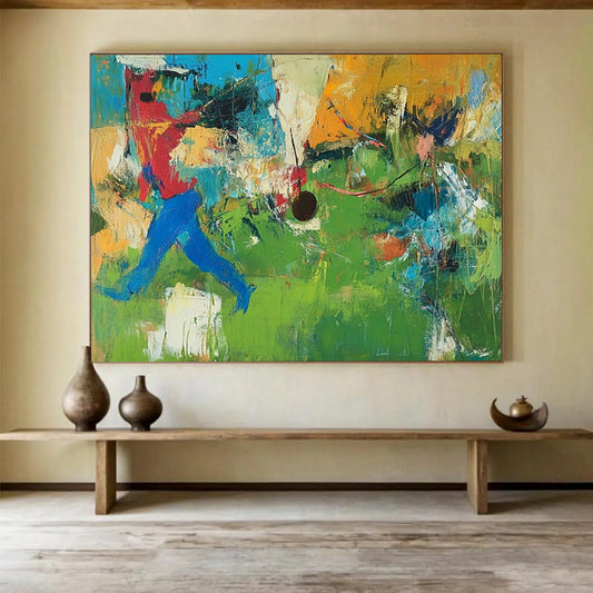 “Vibrant Sports Abstract” - Red, Blue, Green, Yellow with Dynamic Figures - Painting On Canvas HB1377