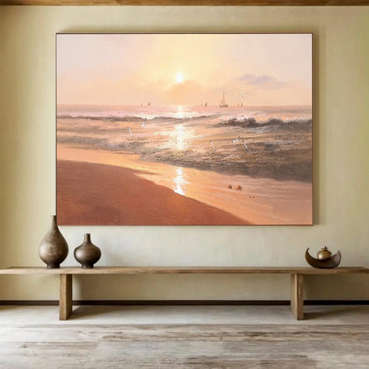 Sunset Beach with Sailboats - Romantic Living Room or Bedroom Art DLZ264