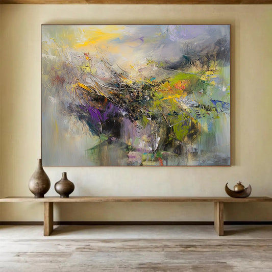 “Colorful Landscape Abstraction” - Yellow, Purple, Green, Blue with Blended Textures - Painting On Canvas HB1373