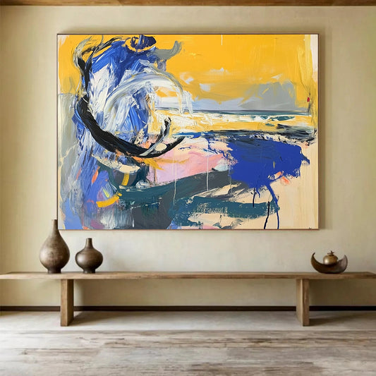 “Colorful Coastal Abstract” - Colorful Palette, Seaside Elements Painting On Canvas HB0872