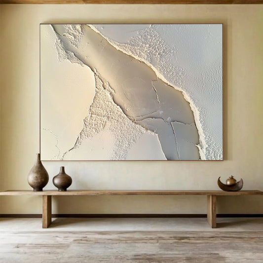 Cracked White Textured Abstract - Textural Minimalist Painting On Canvas HB0503