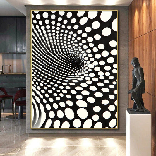 Black and White Dot Vortex "Optical Twist" Painting On Canvas HB254