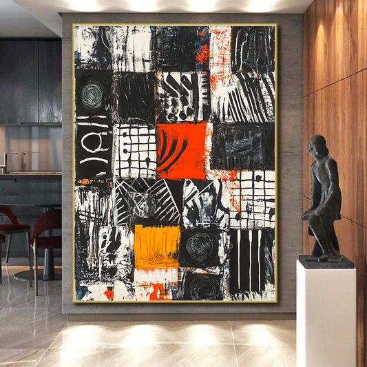 Colorful Geometric Patchwork "Vibrant Mosaic" Painting On Canvas HB298