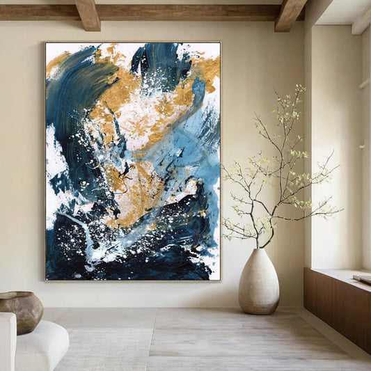 Custom Hand-Painted Abstract Paintings: Big Sizes & Textured Details for Living Room & Hallway DTP234
