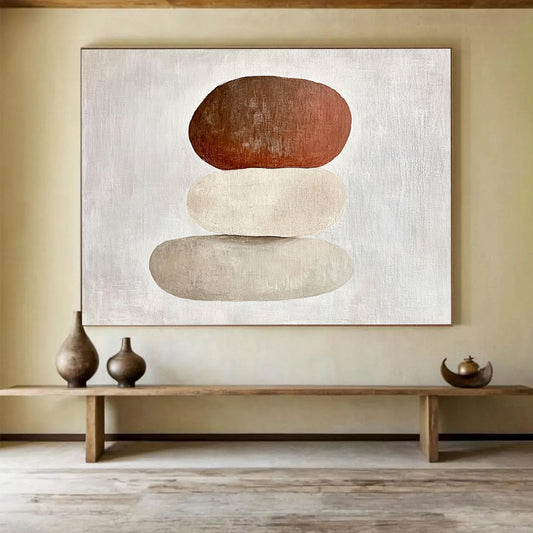 “Stacked Stones in Earth Tones” - Brown, beige, gray stones, Minimalist Still - Life Painting On Canvas HB0606