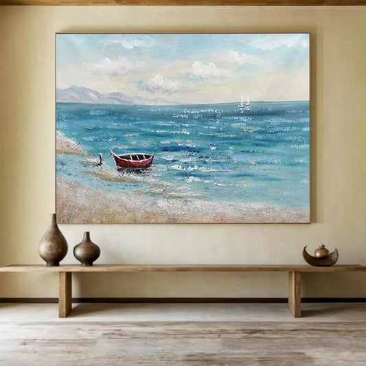 Coastal Boat & Sea - Relaxing Living Room or Bathroom Art DLZ224