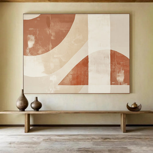 “Geometric Earth - Tone Abstract” - Brown, beige shapes, minimalist design, Geometric Abstract Painting On Canvas HB0604