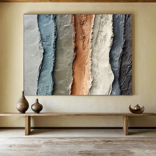 “Multi - colored Textured Vertical Strips” - Abstract Textural Painting On Canvas HB0507