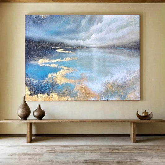 Serene Lake & Sky Abstract - Calming Bedroom or Office Art DLZ192