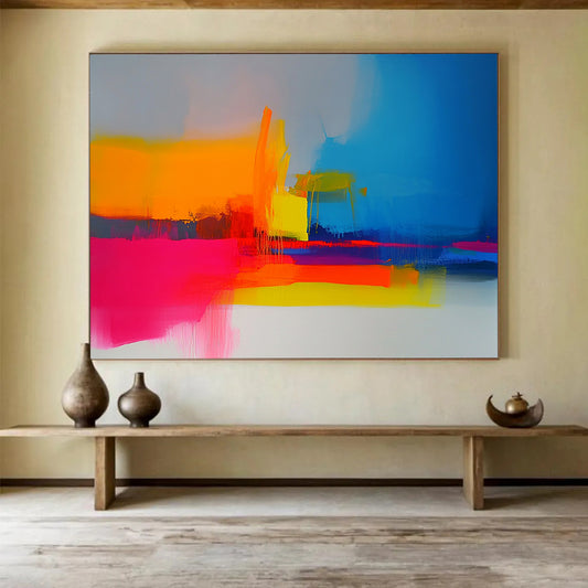 “Colorful Abstract Layers” - Orange, Yellow, Blue, Pink, Purple, White, Layered Brushstrokes - Painting On Canvas HB1438