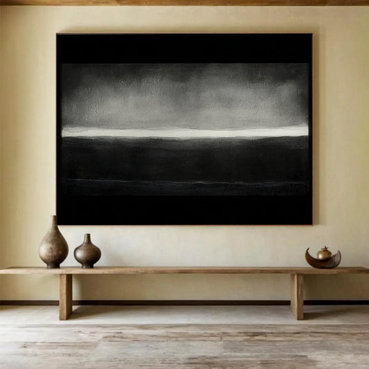 Muted Black and White Landscape - Serene Abstract Painting On Canvas HB0465