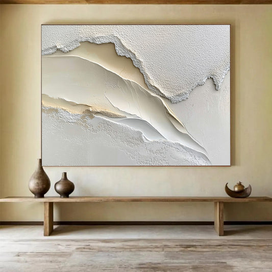 “3D White - Beige Textured Landscape” - Abstract Sculptural Painting HB0528