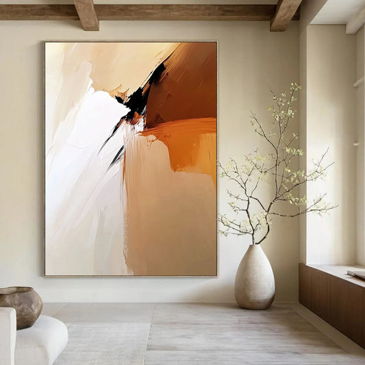 Contemporary hand-painted abstract artwork featuring soft tones of beige and white with smooth brush strokes and calm minimalistic elegance. DLZ0291