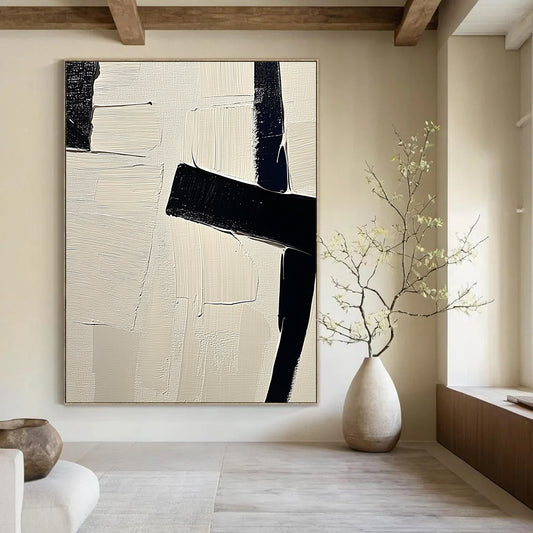 Contemporary abstract painting featuring high contrast low saturation colors irregular shapes and tranquil white space with dark blue edges and subtle gray depth. DLZ1731