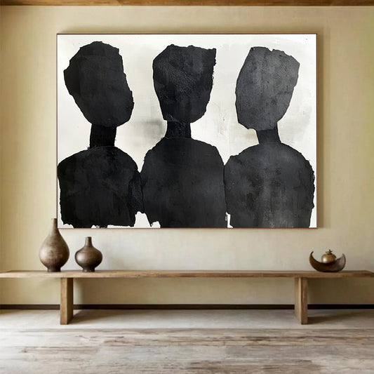 “Silhouette Trio” - Blacks, Whites, Minimalist Silhouette Figures - Collage Art HB1759