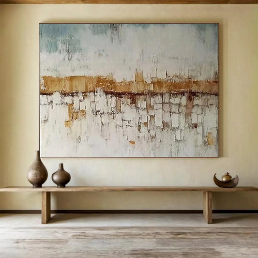 Blue, White and Brown Abstract Cityscape "Hazy Horizon" Painting On Canvas HB0417