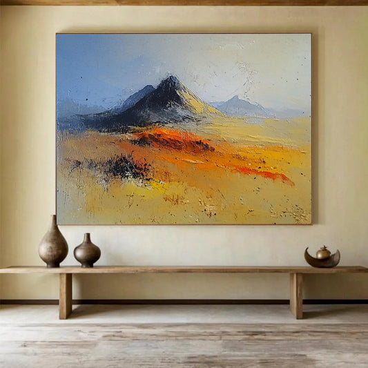 “Desert Mountains” - Vibrant Oranges, Yellows, Blues, Textured Desert and Mountains - Oil Painting HB1609