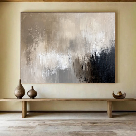 “Neutral Textured Abstract” - Beige, gray, white, black; Textured neutral abstract; Acrylic Painting On Canvas HB1278