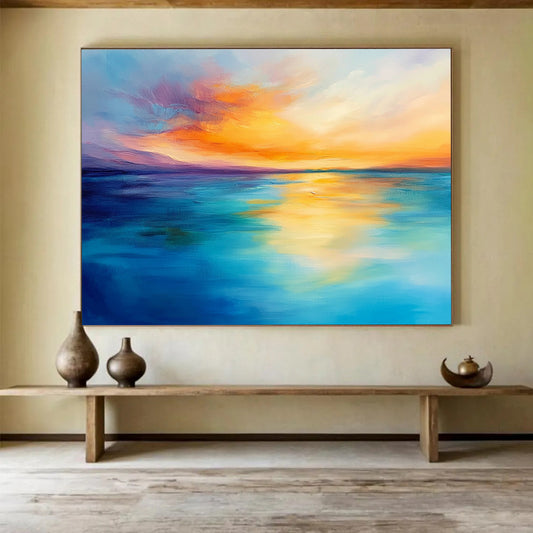 “Soft Sunset Horizons” - Pastel Pinks, Oranges, Yellows, Blues, Dreamy Ocean Sunset - Impasto Oil Painting HB1754