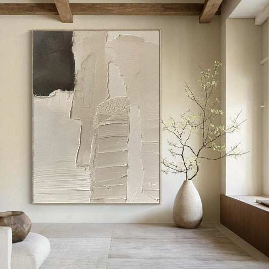 Designer - Inspired Elegance: Hand - Painted Textured Canvas Mural for Living Room & Hotel Lobby DKH1162