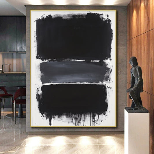 Black, Gray and White Layered Rectangles "Subtle Depth" Painting On Canvas HB277