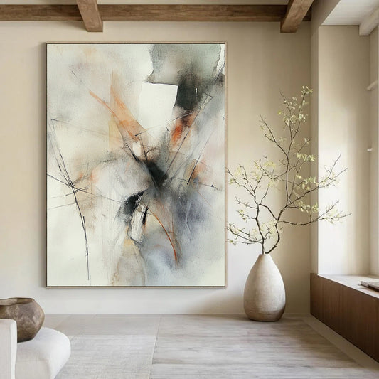 Contemporary abstract watercolor art captures the essence of wind with loose brush strokes and muted colors, conveying movement and emotion. DLZ1083