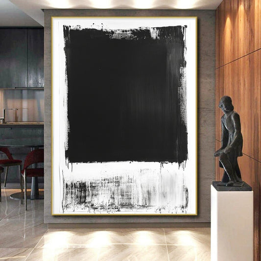 Black and White Bold Rectangle "Minimal Impact" Painting On Canvas HB276