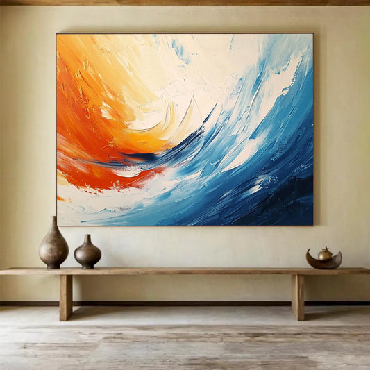 “Vibrant Color Swirl” - Orange, Blue, White, Abstract Dynamic Swirl HB1126