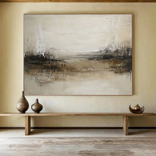“Neutral Tones Abstract Field” - Beige, Brown, Textured Horizons, Abstract Landscape Painting On Canvas HB0903