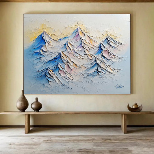 “Textured Mountain Peaks” - Blue, Purple, White, Yellow - Impasto Mountain Landscape - Acrylic Painting HB1316