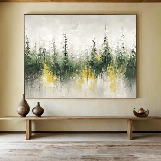 Green and Yellow Abstract Forest Reflection - “Enchanted Forest” Painting On Canvas HB1461