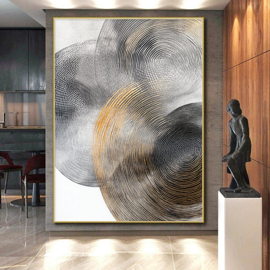 Gray, Silver, Black and Gold Abstract Circles "Celestial Rhythms" Painting On Canvas HB379