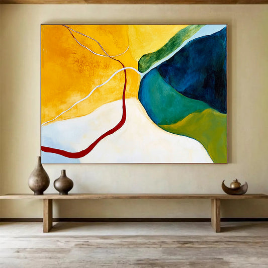 Yellow, Green, Blue with Curved Lines - “Vibrant Pathways” Painting On Canvas HB1448