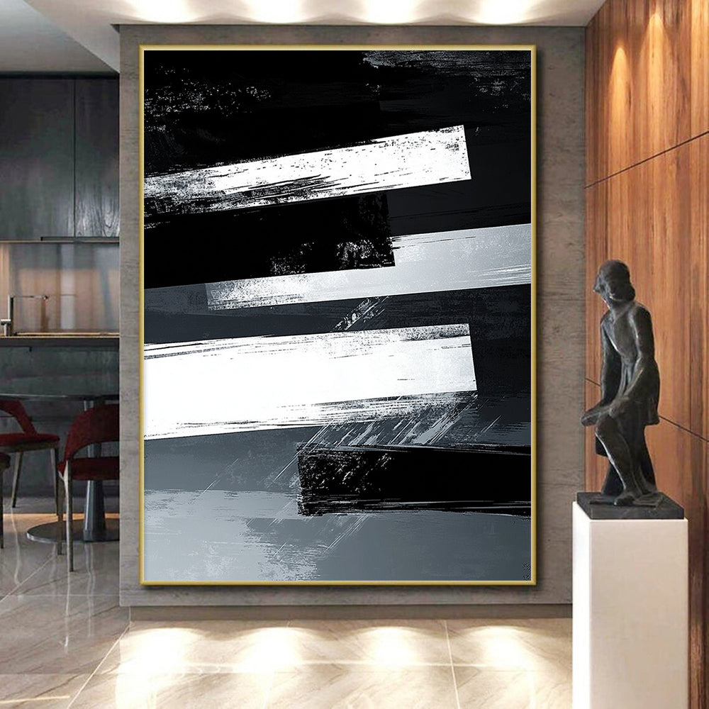 Black and White Striped "Industrial Stripes" Painting On Canvas HB310