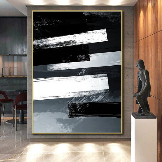 Black and White Striped "Industrial Stripes" Painting On Canvas HB310