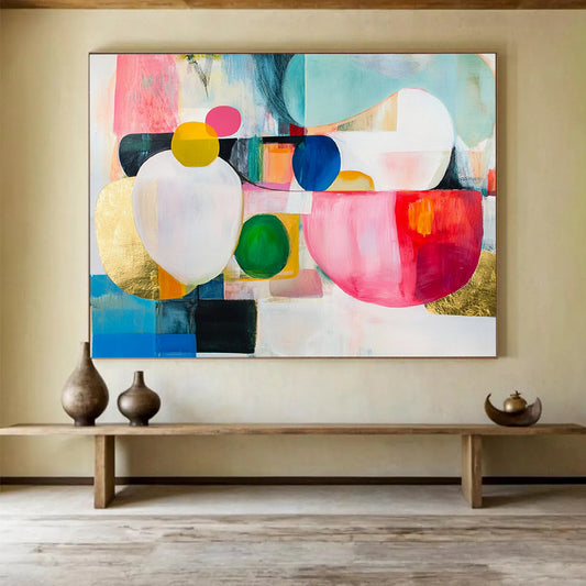 “Colorful Orbs” - Pink, Blue, Green, Circular Shapes - Abstract Expressionist Acrylic Painting HB1530
