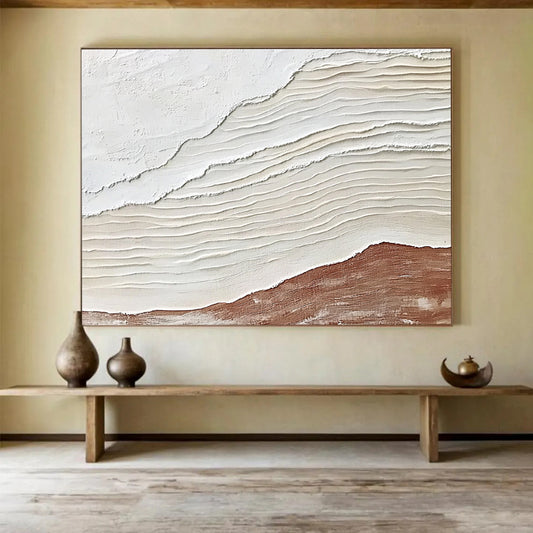 “Textured White and Brown Waves” - White, Brown, Textured wavy patterns - Relief Art HB1790