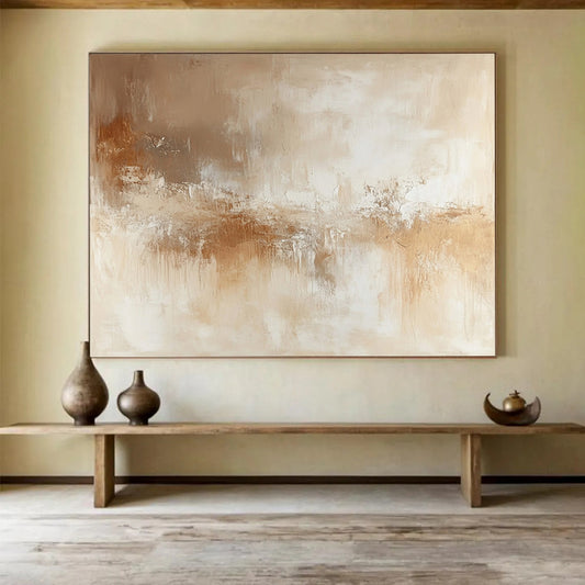 “Beige - Brown Abstract Flow” - Beige, Brown, Flowing Textures Painting On Canvas HB0789