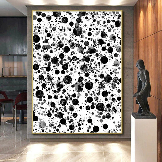 Black, Gray and White Dots "Cosmic Dots" Painting On Canvas HB256