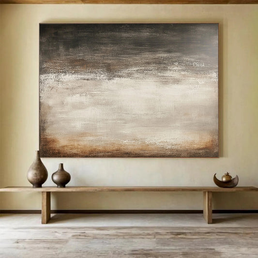 “Neutral Textured Abstraction” - Muted browns, grays, beiges, Minimalist Textural Painting On Canvas HB0583