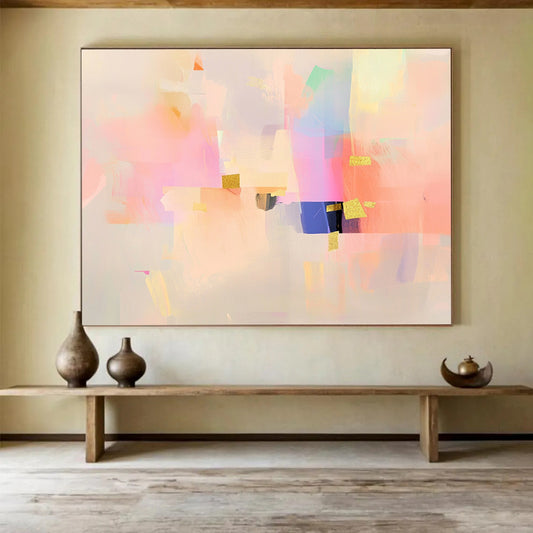 “Pastel Abstract with Gold Accents” - Pastel Palette, Gold Details, Abstract Forms Painting On Canvas HB0867
