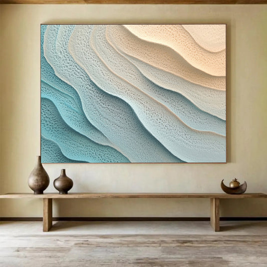 “Light Blue - Beige Textured Wavy Layers” - Abstract Textural Painting On Canvas HB0513