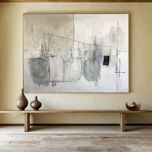 “Minimalist Sketches” - Gray, Black, White, Abstract Line Drawings Painting On Canvas HB1041