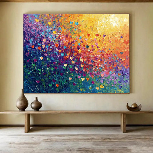 “Colorful Heart - Shaped Flowers” - Colorful Palette, Heart - Shaped Flowers, Landscape Painting On Canvas HB0855