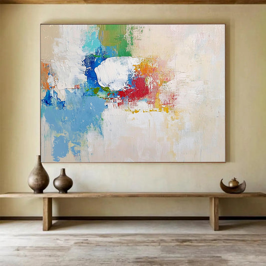 “Colorful Abstract Impasto” - Blue, green, red, orange, white; Textured abstract brushstrokes; Acrylic Painting On Canvas HB1236