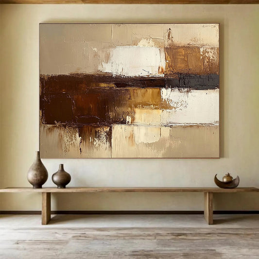 “Earthy Layers” - Brown, Beige, White, Textured Abstract Blocks Painting On Canvas HB1039