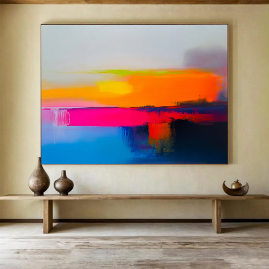 “Bold Color - Field Sunset” - Orange, Pink, Purple, Blue, Abstracted Sunset Scene - Acrylic Painting HB1662