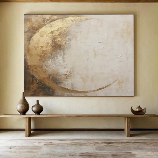 Gold & Beige Moon Abstract - Serene Bedroom Accent DLZ081
