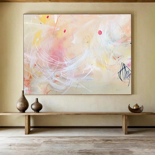 “Pastel Whimsy” - Pink, Yellow, White, Delicate Strokes - Abstract Watercolor - Inspired Acrylic Painting HB1547