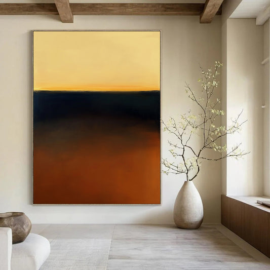 Contemporary abstract art featuring a stunning amber and navy gradient reflecting the golden hour inspired by Mark Rothko's style. DLZ1356